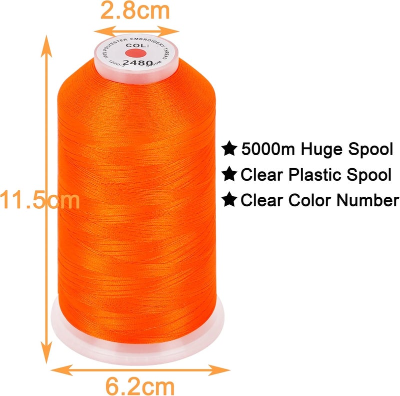 New brothread - Single Huge Spool 5000M Each Polyester Embroidery Machine Thread 40WT for Commercial and Domestic Machines - Neon Dark Orange - Image 2